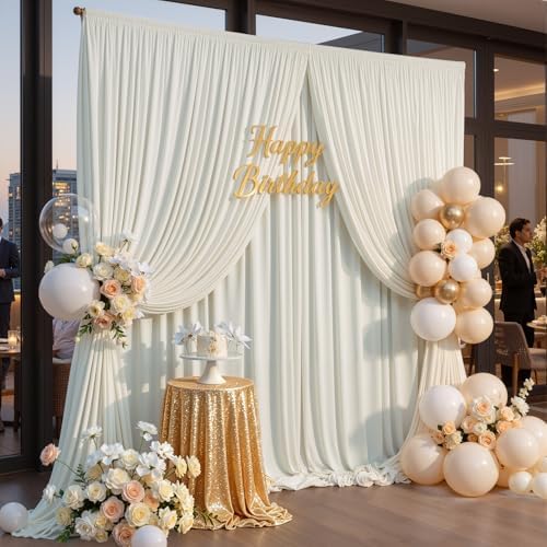 30ftx10ft Wrinkle Free Ivory Backdrop Curtains for Parties, 6 Panels 5x10ft Silky Polyester Photo Backdrop Drapes Back Drop Cloth Drapry for Wedding Birthday Photography Background - Image 5