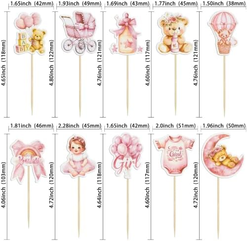 Gyufise 40Pcs Baby Boy Cupcake Toppers Baby Shower Decorations for Boys Balloon Star Moon Bear It's a Girl Cupcake Picks for Baby Shower Kids Girls Birthday Party Supplies Deep Pink - Image 2