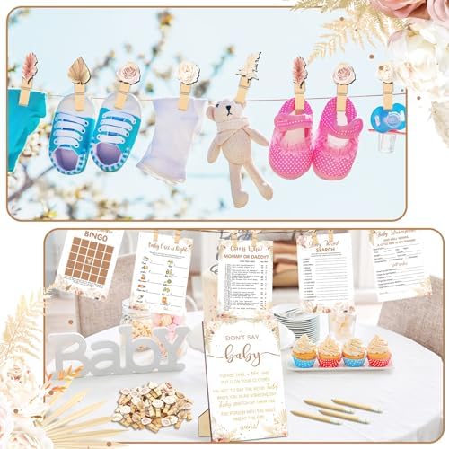 Patelai 321 Pcs Boho Baby Shower Games Supplies, Pampas Grass Floral Decor - Image 6