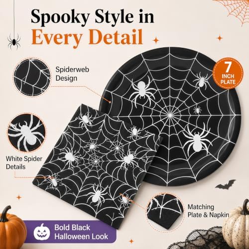Halloween Plates and Napkins Set, 50-Piece Spider Web Party Set - Image 3