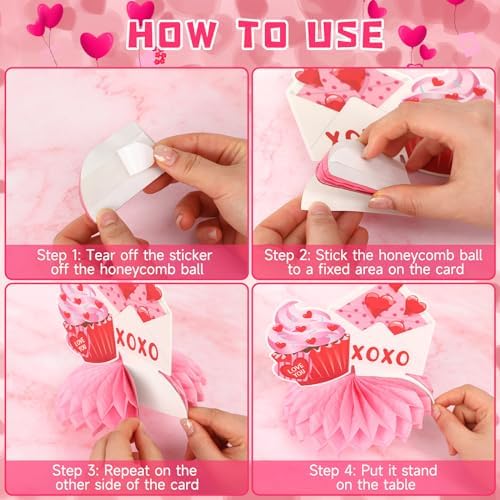 JULMELON 8Pcs Valentines Day Centerpiece for Table 3D Heart Honeycomb Decor - Image 4