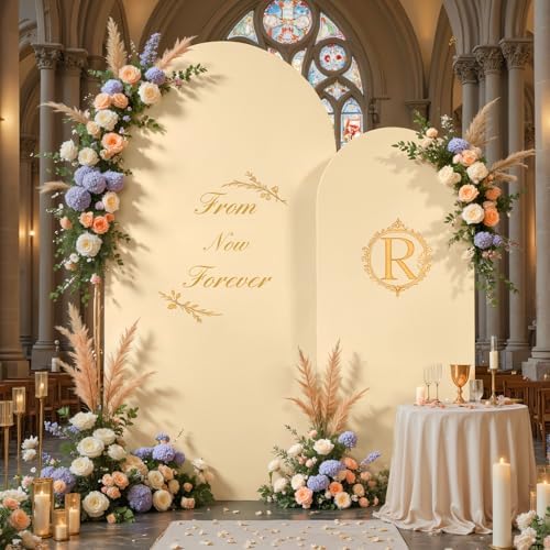 7.2FT 6FT Arch Backdrop Cover for Wedding, Set of 2 Stretchy Spandex Fitted Arch Stand Cover for Baby Shower, Birthday Party Decor, Chiara Backdrop Cover with Double-Sided Design(Ivory,Champagne) - Image 4