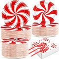 gisgfim 50 Guests Christmas Peppermint Candy Party Supplies Candy Mint Plates and Napkins Forks Xmas Tableware Red and White Striped Paper Plates for Holiday Party 200PCS by gisgfim