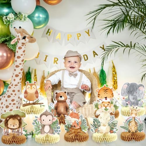9Pcs Woodland Baby Shower Birthday Decorations Honeycomb Centerpieces, Forest Baby Shower Table Decorations Animals Birthday Party Table Centerpieces Toppers Decor - Image 4