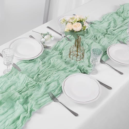 Bailarina 12 Pack Cheesecloth Table Runner 17x108 Inch Long Gauze Cheese Cloth 9ft Wrinkled Sheer Table Runner for Wedding Reception Birthday Party Table Decoration (Grey Green) - Image 6