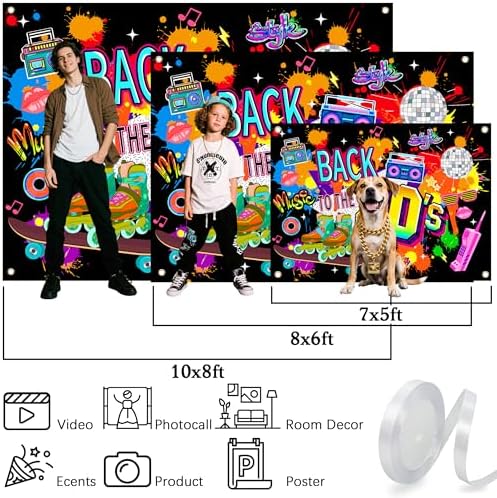 80s Background 12x10 FT Graffiti Back to The 80s Backdrop 1980s Birthday Party Decorations 90s Banner for Hip Hop Disco Glow Party Photography Props Supplies - Image 7