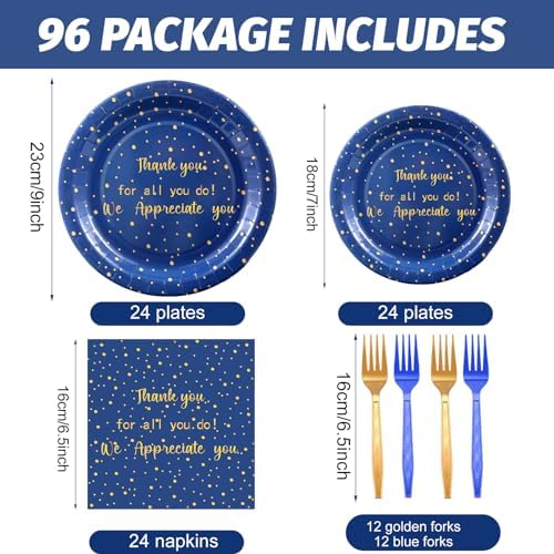 Geyoga 96 Pcs We Appreciate You Decoration Set,Blue and Gold,Thankful - Image 2