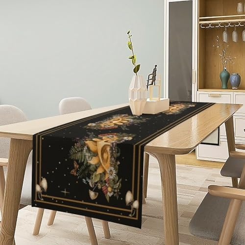 Sun Moon Moth Mushroom Table Runner Moon Phase Floral Seasonal Spring Autumn Gothic Tarot Dinner Runner for Farmhouse Party Holiday Home Kitchen Dining Table Decor 13"x120" - Image 2