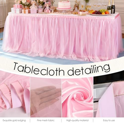 THARAHT Tulle Table Skirt 9FT 270CM Long for Rectangle Tables Round Tables Ruffle Desk Skirt for Princess Girls Birthday Party Cake Dessert Decorations Table Skirt - Image 3