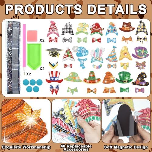 DoubleFill 42 Pcs Summer Diamond Kits 4th of July Interchangeable Wooden Table Decorations DIY Summer Holiday Party Seasonal Tiered Tray Art Decor Diamond Painting Magnets(Dog) - Image 3