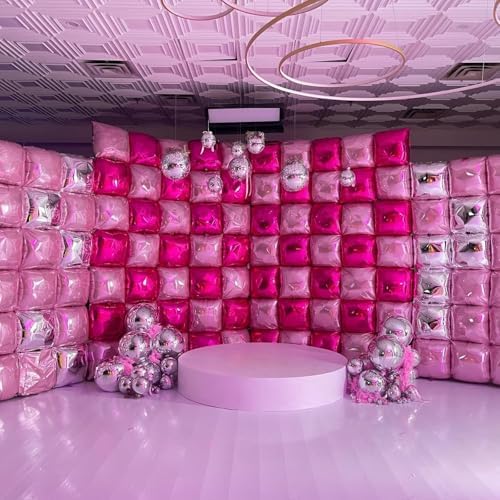 25PCS Hot Pink and Rose Square Foil Balloons Wall Backdrop - Image 6