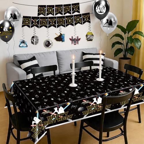140 Galaxy Wars Birthday Party Decorations, All-in-One Party Supplies Set with Banner, Plates, Cups, Napkins, Balloons, Tablecloth, Hanging Swirls Stickers,Cake Topper,Star Theme Party Tableware Kit - Image 7