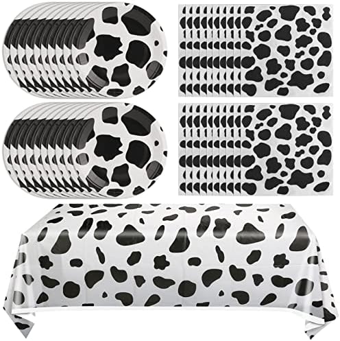 Cow Birthday Party Supplies - Farm Cow Print Birthday Party Tableware Includes 20 Party Plates, 20 Napkins and 1 Tablecloth Perfect for Cow Farm Theme Birthday Parties Decorations by Juhap
