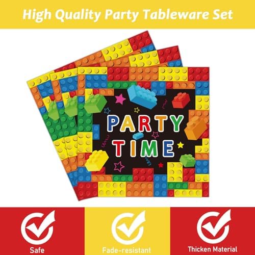 96Pcs Building Block Birthday Party Decor Supplies Paper Plates Napkins Set - Image 3