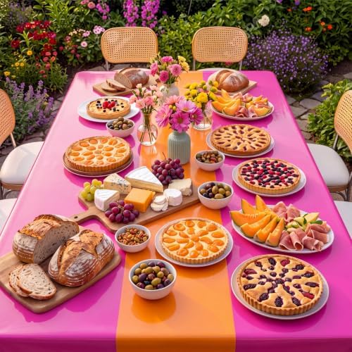Oudain 6 Pcs Plastic Disposable Table Cloth 54"x108", Hot Pink, Orange - Image 6