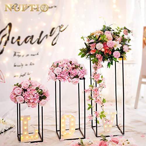 Nuptio Black Vase Plant Stand - 3 Pcs Tall Flower Vases for Wedding Birthday Party Centrepieces - Metal Column Display Table Rack Indoor Corner Flower Stand for Living Room Decor(15.7/23.6/31.5in) - Image 2