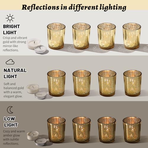 LETINE 24pcs Gold Votive Candle Holders – Glass Tea Light Candles Holder, Standard Votive Size for Regular Votive Candles – Bulk Candle Holder for Party Decorations, Bridal Shower, Holiday Decor - Image 3
