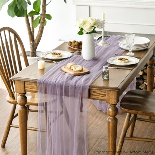 Artoid Mode Grayish Purple Gauze Table Runner 120 Inch 10FT, Seasonal Sheer Kitchen Dining Holiday Wedding Birthday Baby Shower Table Decor for Home Party - Image 5
