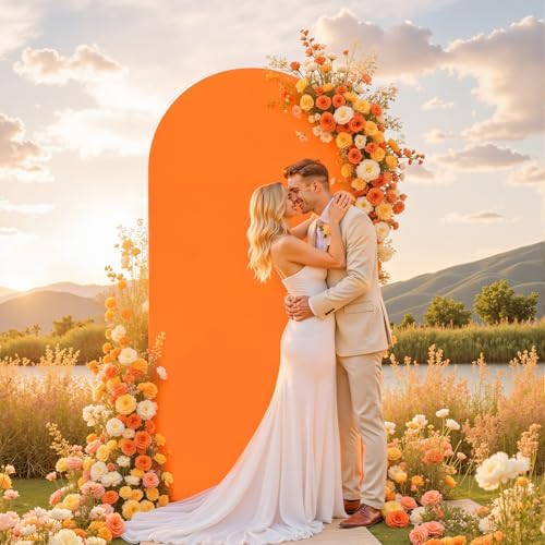 7.2 ft Arch Backdrop Cover Orange - Double-Sided Spandex Arch Covers Stretchy Backdrop for Balloon Arches Birthday Party Baby Shower Banquet Wedding Photo Background - Image 4