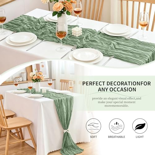 10 Pack Sage Green Cheesecloth Table Runner, 17x108 Inch Semi Sheer Boho Gauze Cheese Cloth Fabric Table Runners for Wedding Party Baby Shower Birthday Garden Farmhouse Table Decor - Image 5