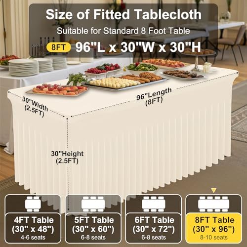 Smiry Spandex Open Back Tablecloth,Elastic Fitted Stretch Tablecloth for 8FT Rectangle Tables,Waterproof Washable Table Cover Skirt for Outdoor, Wedding, Banquet & Parties (Beige, 96Lx30Wx30H Inch) - Image 4