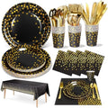 Nkaiso 141Pcs Black Gold Paper Plates and Napkins Party Supplies for20 by Nkaiso