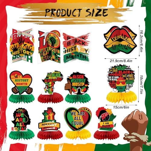 Pickmesh 12 Pieces Black History Month Party Decorations 3D Black History Honeycomb Centerpieces Table Decor African American BHM Festival Decorations Table Toppers for Party Supplies - Image 2