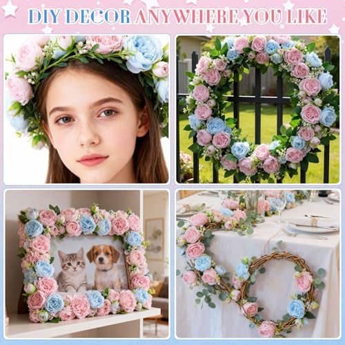 Geosar 8 Bundles Artificial Peonies Flowers,Light Pink, Light Blue - Image 4