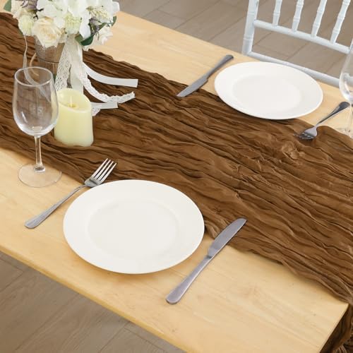 1 Pack Light Brown Cheesecloth Table Runner 120 Inch Boho Wedding Decor - Image 7