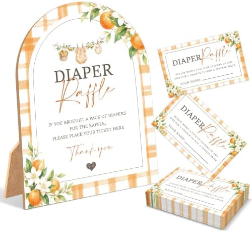 A Little Cutie Baby Shower Games, Orange Diaper Raffle Game, 6x8 Inch Arch Wooden Sign With Stand And 50 Diaper Raffle Tickets, Gender Reveal Party Supplies & Decorations - UC09 by Unknown