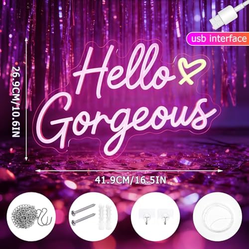 Hello Gorgeous Neon Signs for Wall Decor, Hello Beautiful Pink LED Lights - Image 6
