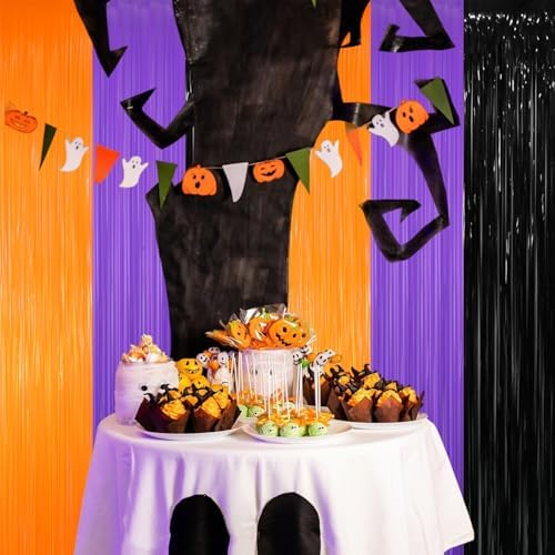 GOER 3.2 ft x 8.2 ft Metallic Tinsel Foil Fringe Curtains for Halloween Birthday Graduation New Year's Party Decorations(1 Pack,Black&Orange&Purple) - Image 4