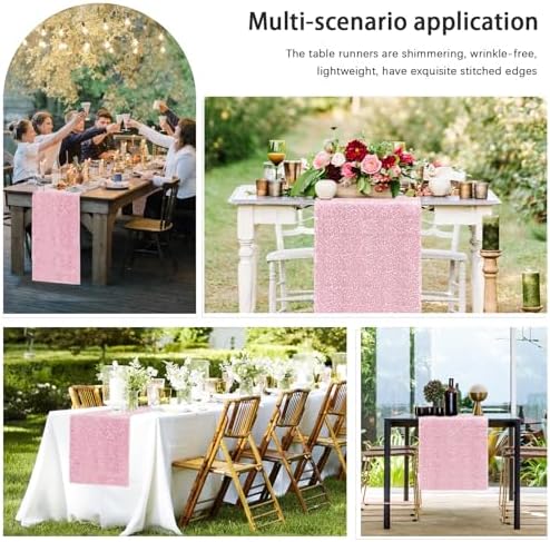 10 Packs 12 x 72 inches Sequin Table Runner, Pink Glitter Table Runner for Birthday Party Supplies Wedding Engagement Baby Shower Holiday Celebration Event Decorations - Image 6
