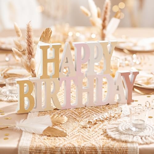 Novabright Happy Birthday Sign, Boho Champagne Gold, No Glitter by Unknown