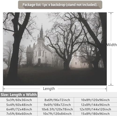 Halloween Gothic Church Backdrop Foggy Cemetery Dark Trees Haunted Chapel Horror Scary Movies Photography Background for Halloween Party Photo Booth Studio Props 15x8ft - Image 2