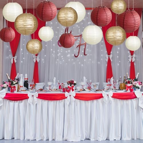 Round Hanging Paper Lanterns Burgundy and Gold Party Decorations15pcs - Image 7