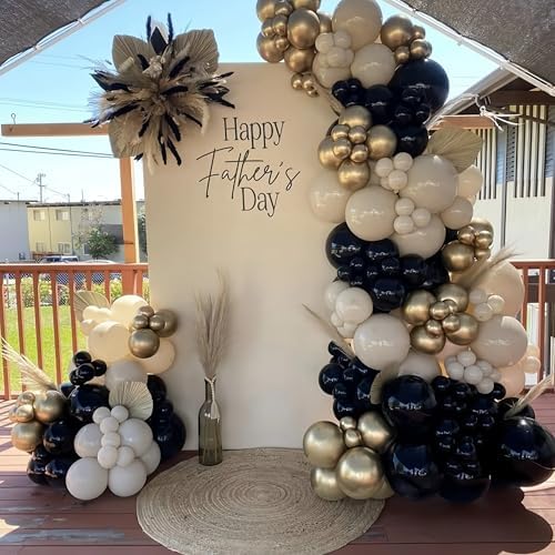 Black and Gold Balloon Arch Garland Kit, Graduation Balloons Black White Sand Beige Cream Champagne Gold Metallic Balloons for Congrats Grad Bridal Baby Shower Anniversary Wedding Birthday Party Decor - Image 5