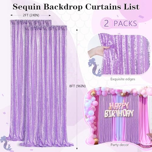 Light Purple Sequin Backdrop Curtain 2 Panel 2FTx8FT Glitter Photo Backdrop - Image 4