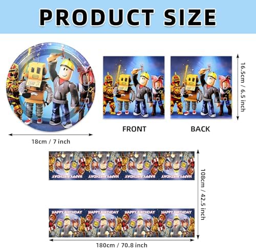 Roblo-x Party Supplies 41pck include 20 plates, 20 napkins 1Tablecloth for the birthday Robot party decoration - Image 5