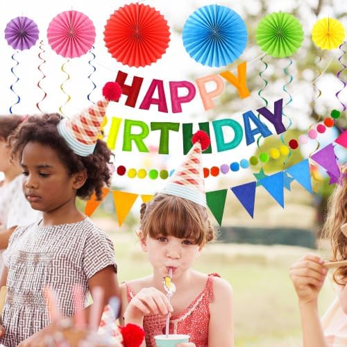 CANREVEL 17 PCS Pre-Strung 3D Rainbow Happy Birthday Banner, Multi Streamer - Image 3
