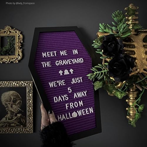 Nomnu Coffin Letter Board, Purple Goth Decor w/Bat Stickers, Spooky Emojis - Image 4