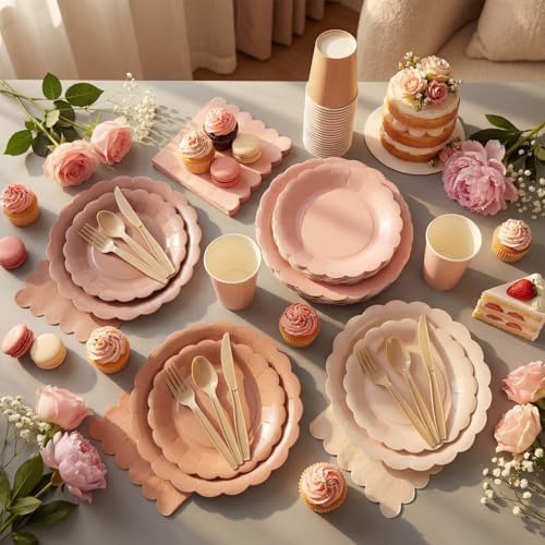Yaomiao 175 Pcs Boho Party Supplies Brown Paper Plates Cups Napkins Set - Image 5