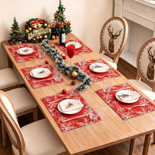 Christmas Placemats Set of 6 Table Mat Red Snowflakes Decorations - Image 5