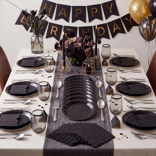 120 Pcs Black Paper Plates and Napkins Party Supplies Bulk - Image 2