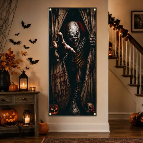 Halloween Creepy Clown Door Banner 35.4 x 78.7 Inch Polyester Door Cover, Horror Circus Entrance Decoration for Front Door Porch Entryway Haunted House, Halloween Home Decor - Image 6