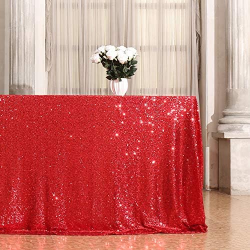 Eternal Beauty Red 50x80 Inch Valentines Day Sequin Tablecloth - Image 3