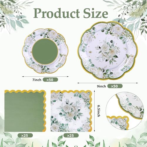 NatNarr 150 Pcs Sage Green Party Plates And Napkins Set For Bridal Shower - Image 2