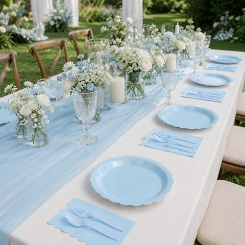 175 Pcs Light Blue Paper Plates and Napkins Disposable Tableware, Serve 25 - Image 4