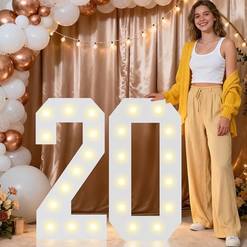 Pooqla 2.4FT Light Up Numbers for 20 Year Old Boy Girl Gifts, Marquee Numbers 2.4 Feet Tall Party Decor for Her Him, Mosaic Big Sign for 20th Birthday Decoration Backdrop, Warm White Large Number 20 by Pooqla