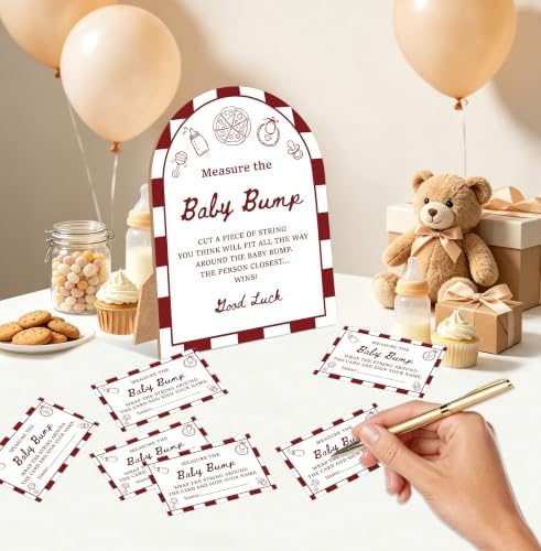 Special Delivery Baby Shower Games, Slice Slice Measure The Baby Bump Game, 6x8 Inch Arch Wooden Sign With Stand And 50 Guessing Cards, Gender Reveal Party Supplies & Decorations - AD07 - Image 3